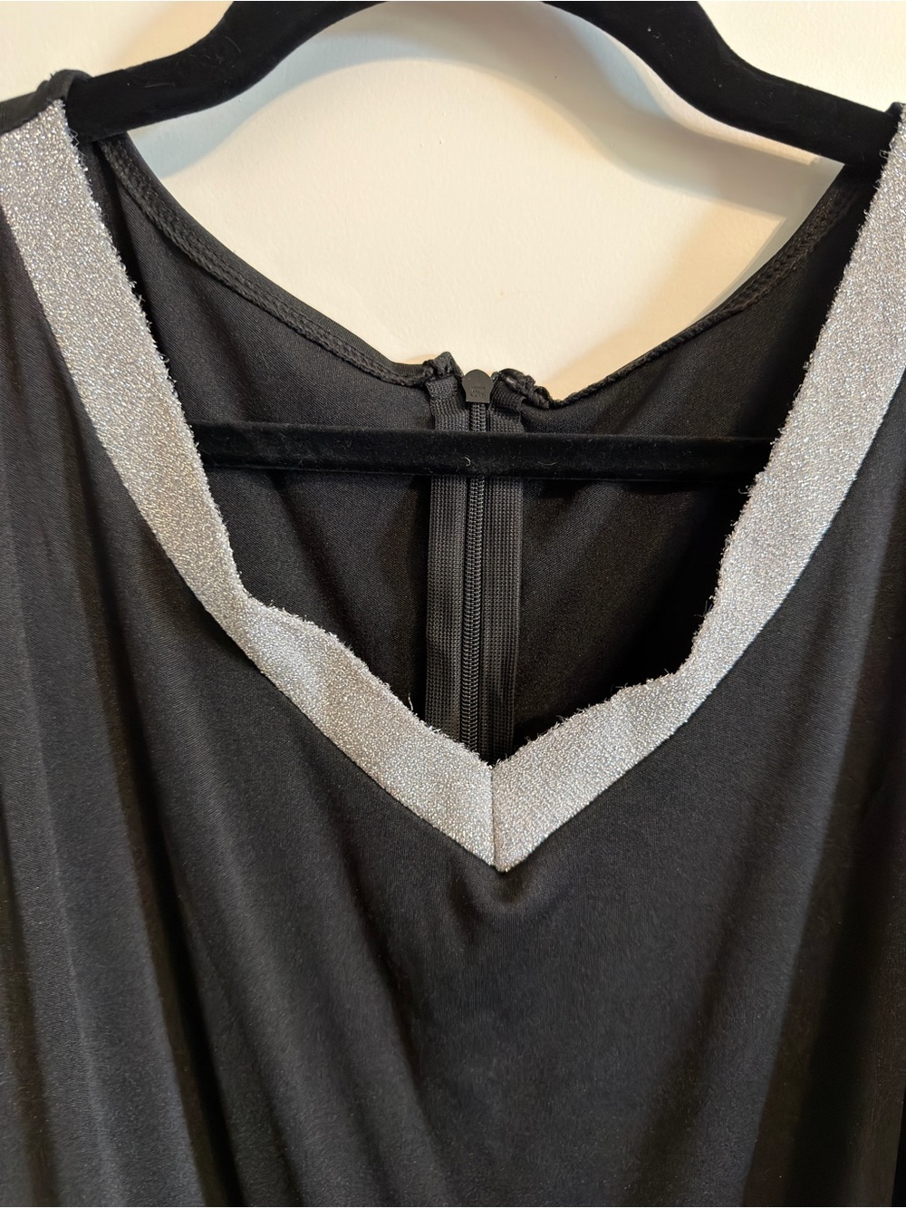 Black V-Neck Evening Dress with Silver Trim - Picture 5 of 9